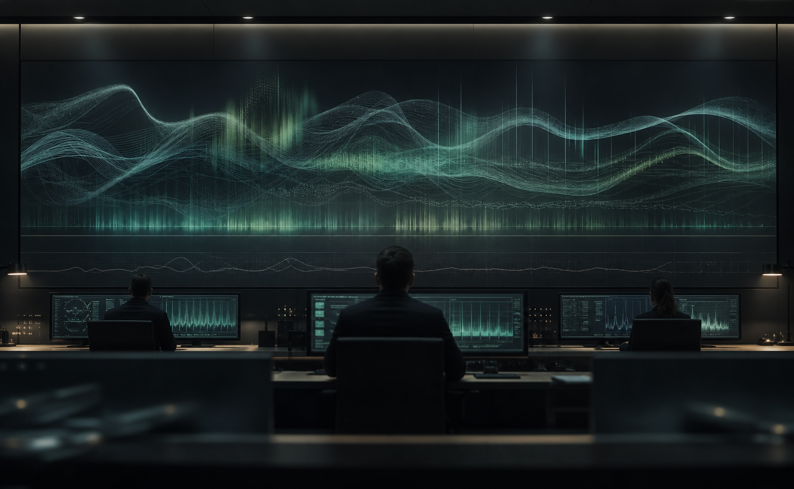 Abstract operations room with electromagnetic-spectrum visualization