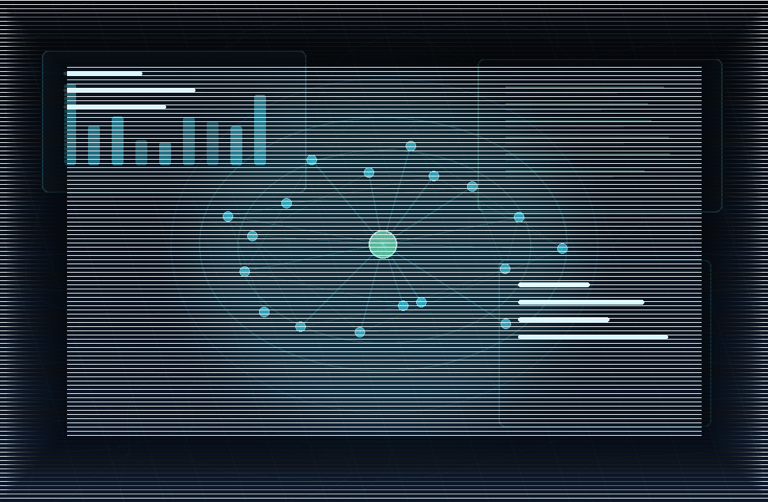 Abstract digital intelligence dashboard with public-source network mapping